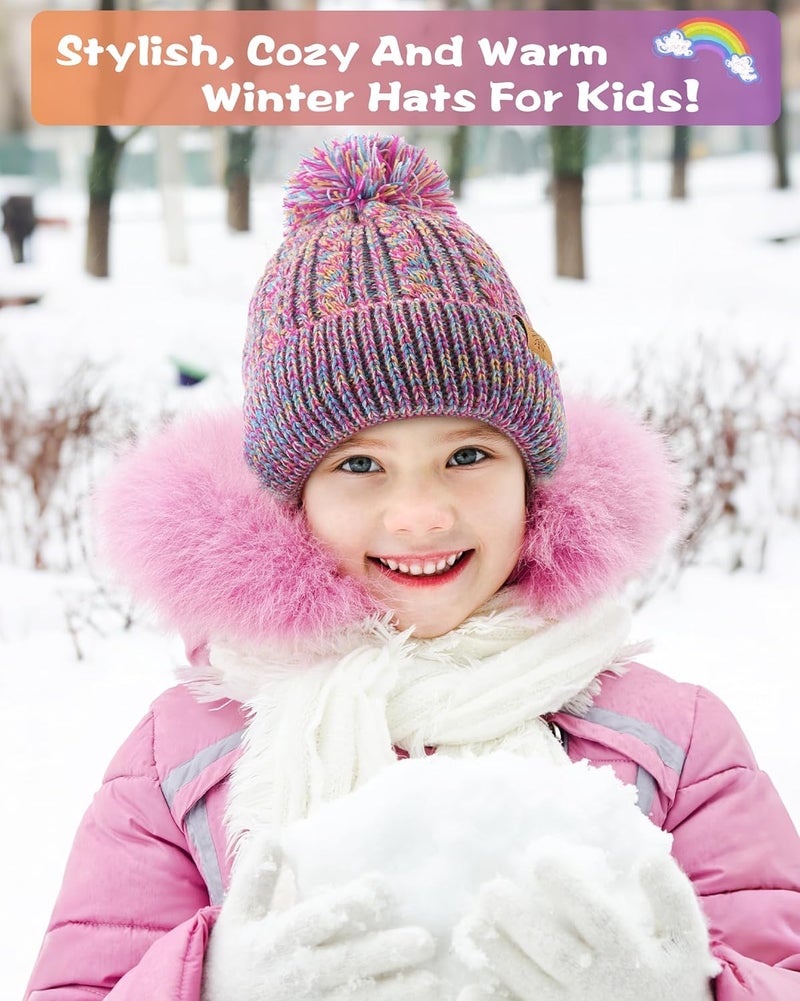 Clothclose Winter Hats for Kids - Kids Beanie, Toddler Knit Girls Winter Hat with Cute Pom-Pom Warm Fleece - Image 4